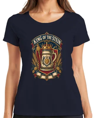 Obrázek produktu pro King Of The Stein, pivo, koruna, chmel, erb, kožené kalhoty, tradiční dámské šaty, dámské tričko, tmavě modrá, velikost L