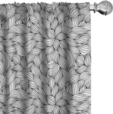 Produktbild von ABAKUHAUS Schwarz und weiß Vorhänge, Gardinen, Linie Art Style Laub Muster mit gestreiften Blättern und Blütenblättern Botanik Thema, 2 Stück 75 x 245 cm, Weiß Schwarz
