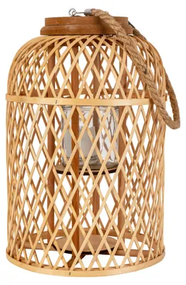 Produktbild von Dekoleuchte "KORBINIAN" inkl. Solar-LED-Kerze h:38cm, Lampe für den Außenbereich im Asia-Style, aus Korb in natur, 38 cm hoch, Ø 27 cm, Diode – mit Schiebeschalter – Dämmerungssensor