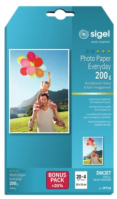 Image de Sigel® IP718 Papier photo jet d'encre Everyday - 10x15 cm, brillant, 200 g/qm, 24 feuilles