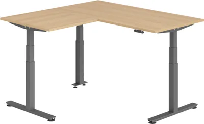 Produktbild von bümö Eckschreibtisch elektrisch höhenverstellbar L-Form - Gestell: Graphit, Nachbildung: Eiche, Größe: Eckschreibtisch 160 x 160 cm