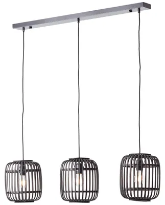 Produktbild von BRILLIANT Lampe, Woodrow Pendelleuchte, 3-flammig holz dunkel/schwarz, Metall/Bambus, 3x A60, E27, 60W,Normallampen (nicht enthalten)