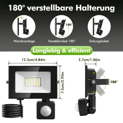 Obrázok produktu pre LED reflektor – vonkajšie osvetlenie, 20 W – senzor pohybu – vodotesné – studená biela, 6500 K – 220–240 V – 1 kus
