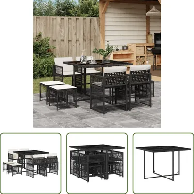 Produktbild von The Living Store 9-tlg. Garten-Essgruppe mit Kissen Schwarz Poly Rattan