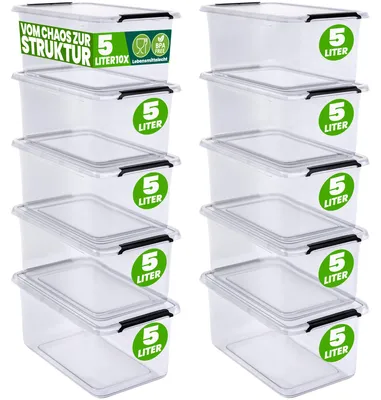 Immagine prodotto di DEUBA® 10x Contenitore Trasparente 5L con Coperchio BPA Free Scatole Impilabili Scatola Organizer Cucina Congelatore Contenitori Plastica Box Frigo