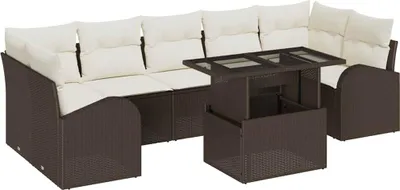 Image de Ensemble de canapés de jardin vidaXL, 8 pièces, couleur marron, en polyrotin