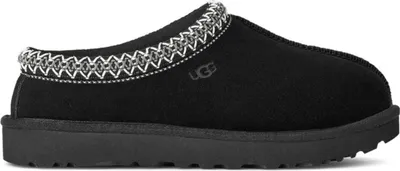 A black UGG slipper shown from the side against a white background.