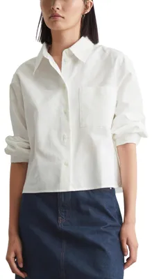 Produktbild von Marc O'Polo Denim Damen Oxford-Bluse aus Baumwolle Cropped, Weiß (Silky Whit