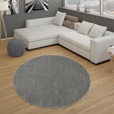 Produktbild von Teppich Für Wohnzimmer Einfarbig Kurzflor Schlicht Und Modern, In Dunkel Grau Grösse Ø 160 cm Rund
