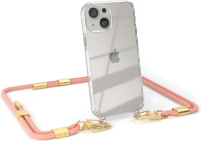 Produktbild von EAZY CASE Handykette für Apple iPhone 13 Mini, Transparente Silikonhülle mit Band, Clear Case, abnehmbar in  Rosa