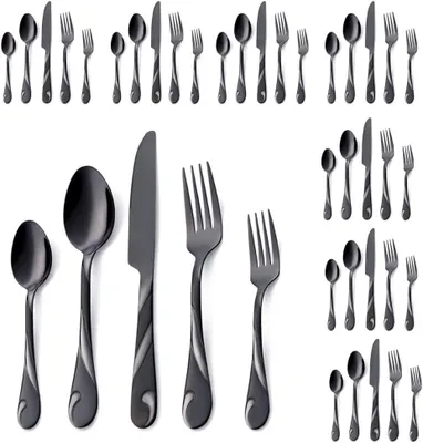 Produktbild von Servierset - Besteckset - Tischdekoration - Edelstahl - 40-teilig - Schwarz