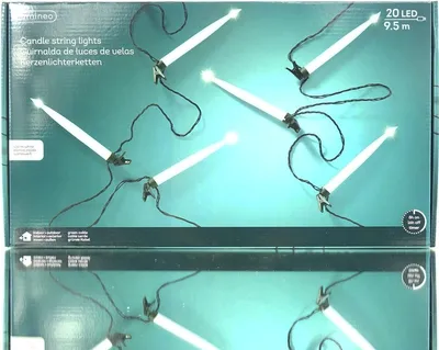 Produktbild von Lumineo LED Kerzenlichterkette Weiß grünes Kabel 9,5 Meter 20 Lichter mit Befestigungsklipp - warmweiß