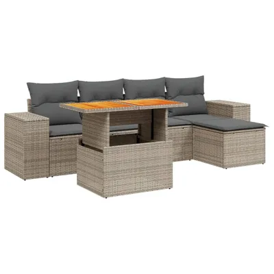 Produktbild von 6-tlg. Garten-Sofagarnitur mit Kissen Grau Poly Rattan