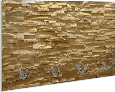 Produktbild von Wallario Handtuchhalter aus Glas, Motiv: Steinwand gelb-orange, 30 x 20 cm mit 4 Haken
