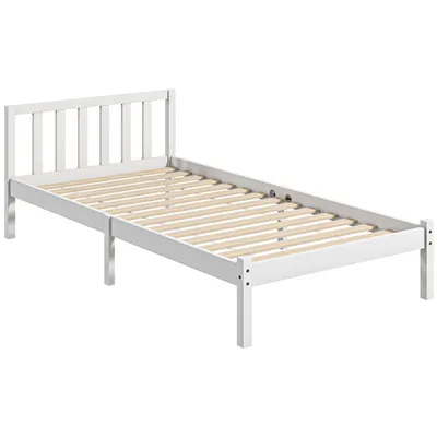 Produktbild von HOMCOM Bettrahmen Holzbett mit Lattenrost, 208 x 96 cm Bettgestell mit Kopfteil, Einzelbettgestell für Schlafzimmer, Weiß