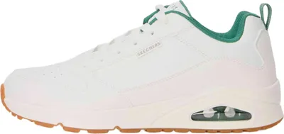 Imagen del producto de Zapatillas Skechers modelo 183012-WGR, color blanco con detalles en duraleather y malla verde, talla 42