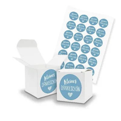 Produktbild von itenga SET kleines Dankeschön (Motiv118) 24x Würfel 5cm weiß + Sticker