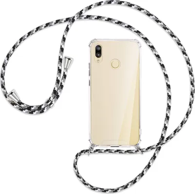 Produktbild von Handykette Backcover-Schutzhülle mit Band (Metall silberfarben) für Huawei P20 lite - schwarz/grau/weiß
