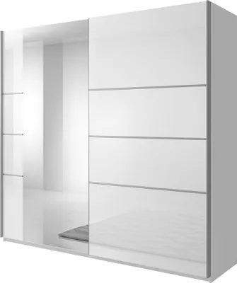 Produktbild von Kleiderschrank mit Spiegel BIRMINGHAM-83 in weiß mit Front in weiß Hochglanz, B/H/T: ca. 180/210/61 cm
