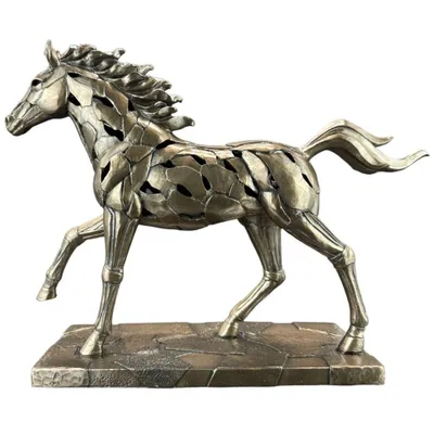 Immagine prodotto di Figurina di cavallo illuminata WU78112A1 Scultura di cavallo al galoppo, effetto bronzo, figurina decorativa, decorazione da tavolo, idea regalo per il soggiorno