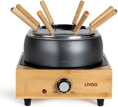 Produktbild von Livoo Fonduetopf 2 L 800 W Schwarz und Holz für 8 Personen