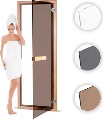 Produktbild von Suleno Saunatür mit Zarge 70 x 190 cm robuste Konstruktion mit Holzgriff - Bronziert DH742