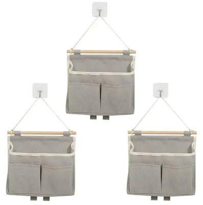 Image de Omgoods - 3 sacs de rangement muraux - Rangement mural - Organisateur de salle de bain - Fixation murale - Compartiments - Adapté pour chambre/cuisine - Organisateur mural