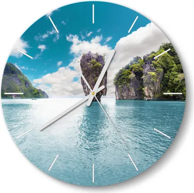 Produktbild von DEQORI Glasuhr Ø30 cm Modern 'Paradiesisches Thailand' Wanduhr Glas Uhr Design leise