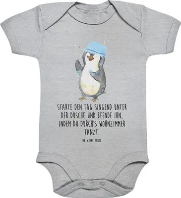 Produktbild von Mr. & Mrs. Panda Strampler Pinguin Duschen 12. - 18. Monat - Heather Grey - Geschenk, Neustart, Motivation, Duschkonzert, Baby, Singen, Einteiler, babykleidung body
