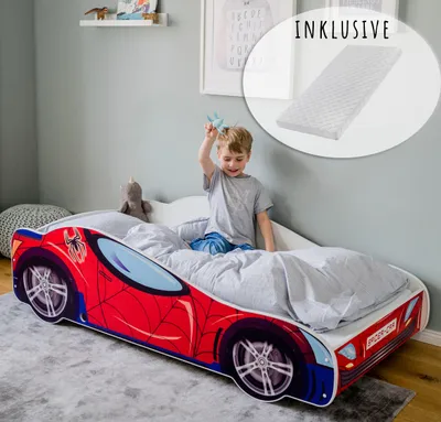 Produktbild von Autobett Kinderbett Jugendbett 70x140 | 80x160 mit Rausfallschutz & Matratze | Kinder Spielbett Rennfahrer 160x80 cm