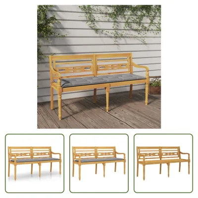 Produktbild von The Living Store Batavia-Bank mit Grauem Kissen 150 cm Massivholz Teak