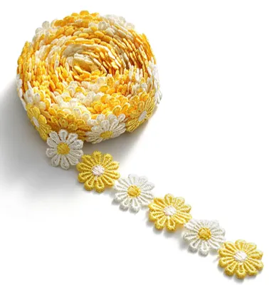 Blumenkanten-Lint, 2,5 cm x 4,57 m, weiß/hellgelb, Polyester