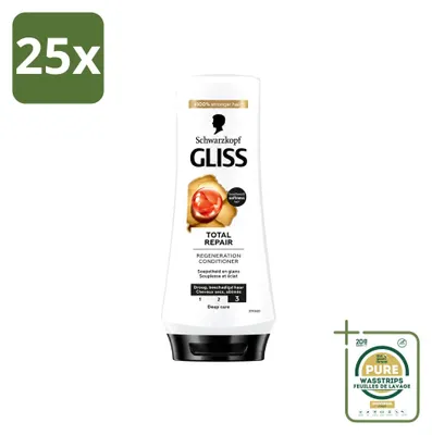 Productafbeelding van 25 x Schwarzkopf Gliss Hair Repair Total Repair Conditioner - 200 ml - Voorraadverpakking - 25 stuks