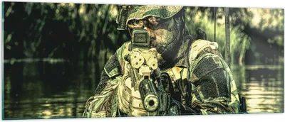 Produktbild von Bilder auf glas - Soldat Gewehr - 140x50cm - Glasbilder - Wandbilder - Kunstdruck - zum Aufhängen bereit - Wanddekoration aus Glas - Glas Bilder - Wandbild auf Glas - Einteilig - GAB140x50-3945