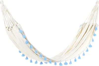 Obrázek produktu pro BELIANI Zahradní houpací síť Béžová světle modrá houpačka z bavlny a polyesteru hamaka Vnitřní venkovní Boho styl