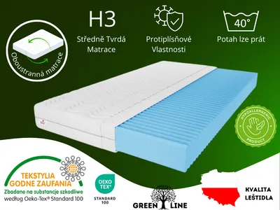 Obrázek produktu pro Matrace z přírodní pěny s masážní vrstvou, 80x200 cm, výška matrace cca 10 cm, stupeň tuhosti H3, barva: bílá, vysoce pružná pěna včetně potahu