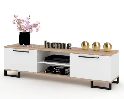 Produktbild von Fernsehschrank TV-Lowboard KING STEHEND MIT GRIFFEN Sonoma Eiche/Weiß Matt 100cm