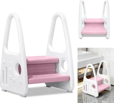 Image de XINZI Tabouret pour enfants avec 2 marches Marchepied Tour d'apprentissage Petit enfant Marchepied Tabouret debout Enfant Rose