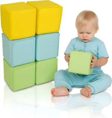 Produktbild von alldoro Softbausteine-Set, 6 weiche Schaumstoffwürfel für Babys und Kinder ab 0 Jahren, mit abwaschbarem Kunstleder, 14 x 14 cm, sicher & leicht