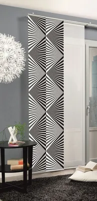 Produktbild von Schiebevorhang Flächenvorhang Flächenschal Paneel Digitaldruck Geometrisch schwarz weiß 60x245cm