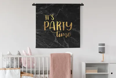 Produktbild von MuchoWow® Wandteppich Wandbehang Zitate - Party - Gold - Marmor 90x90 cm Tapisserie Dekoration Wandtuch - Wandaufhänger