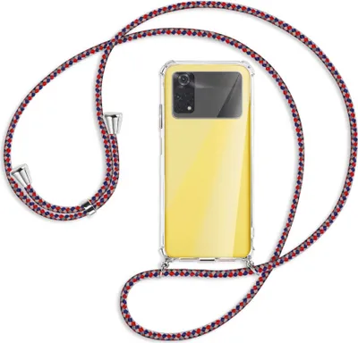 Produktbild von Handykette Backcover-Schutzhülle mit Band (Metall silberfarben) für Xiaomi Poco M4 Pro 4G - silber/blau/rot