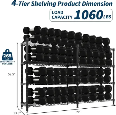 Image de Étagère métallique - Étagère à 4 niveaux, profondeur 35 cm - Capacité de charge jusqu'à 600 kg - Étagères réglables - Acier inoxydable, étanche - Idéale pour garage, cuisine, entrepôt