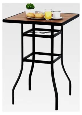 Produktbild von Bistrotisch mit Schirmloch, Gartentisch mit Holzoptik, quadratischer Balkontisch für Garten, Hinterhof, Balkon, 70 x 70 x 102 cm