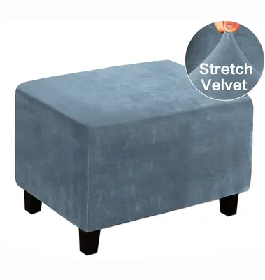 Produktbild von (Graublau XL) Stretch-Plüsch-Ottoman-Schonbezüge, abnehmbare Fußschemel, schützen Fußstützenbezüge