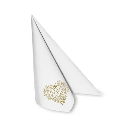 Produktbild von 50 Servietten PAP-Airlaid 40x40cm weiß Hochzeitsmotiv – Premium Tafelservietten