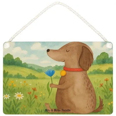Produktbild von Mr. & Mrs. Panda Wandbild Holz Hund Blume Design DIN A5 - Weiß - Geschenk, Schild, holzbild, Türschild, Deko, Halsband, Sprüche, kleine aufmerksamkeit, Hunde, Frauchen