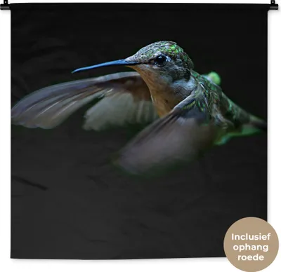 Produktbild von MuchoWow® Wandteppich Wandbehang Kolibri - Federn - Schwarz 90x90 cm Tapisserie Dekoration Wandtuch - Wandaufhänger