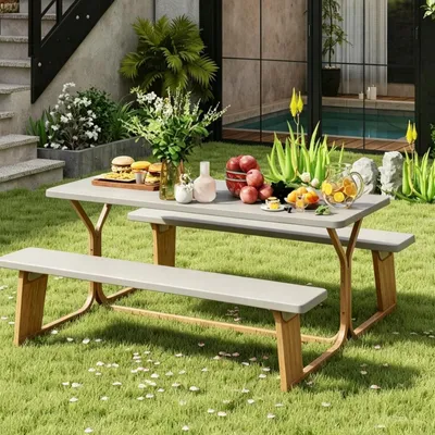 Produktbild von Bierbank-Kissen-Set – Gepolsterte Bierbankkissen und Tischdecke