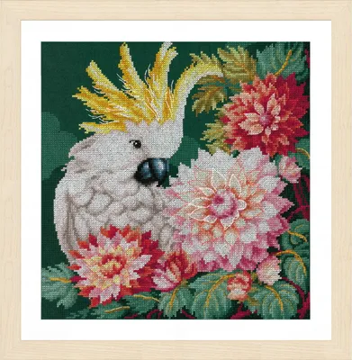 Productafbeelding van Lanarte borduurset "Cacatoes en dahlia's", telborduurwerk, 29x29 cm
